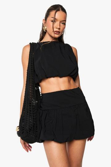 Geplooide Bengaline Top Met Pofmouwen black