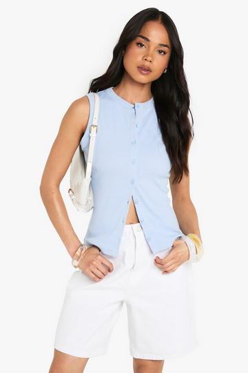 Geribbelde Long Line Top Met Knopen blue