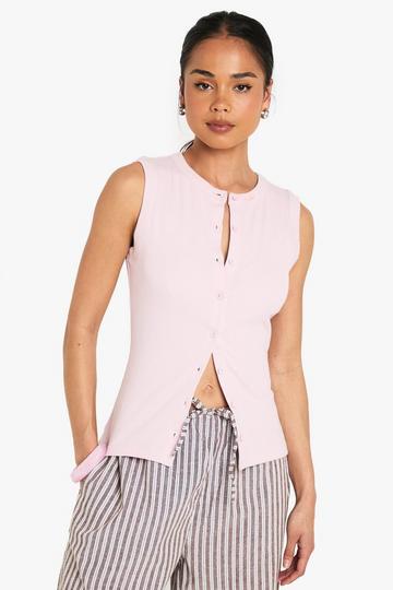 Geribbelde Long Line Top Met Knopen pink