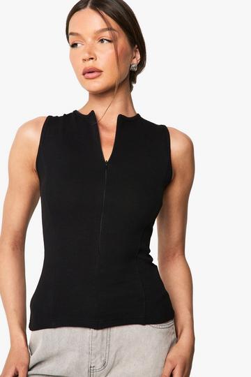 Geribbelde Mouwloze Top Met Rits black