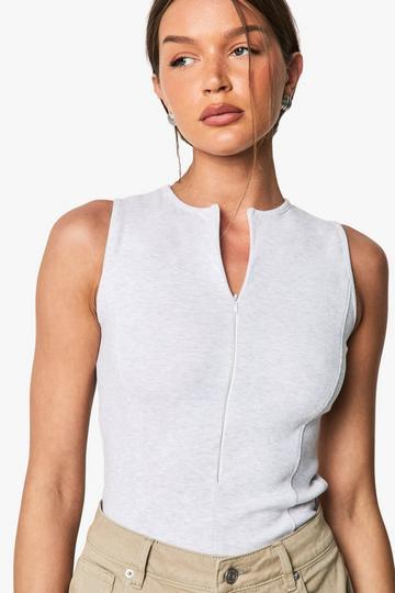 Geribbelde Mouwloze Top Met Rits ash grey
