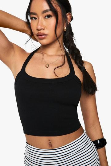 Rib Thick Binding Halter Neck Vest Top black