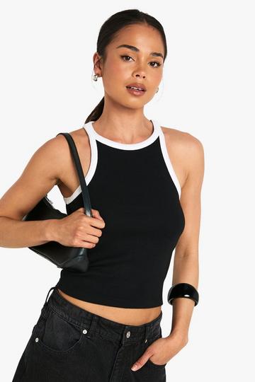 Rib Contrast Binding Racer Neck Vest Top black