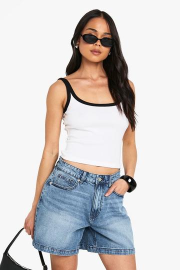Rib Contrast Binding Strappy Vest Top white