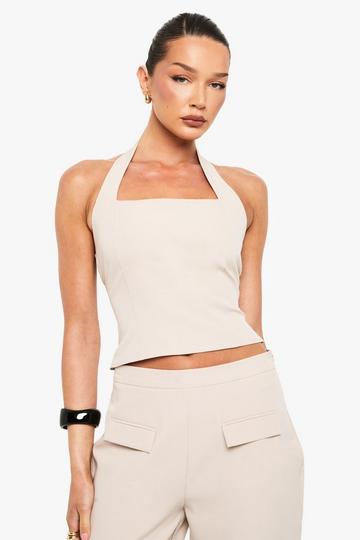 Square Neck Halterneck Top ecru
