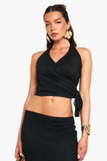 Mesh Top Met Halter Neck En Strik black
