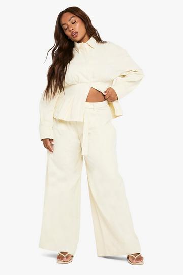 Plus Belted Wide Leg Twill Trouser ecru