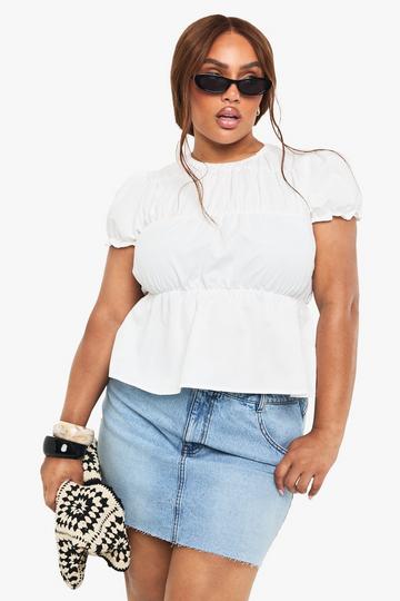 Grande taille - Top froncé à manches bouffantes white