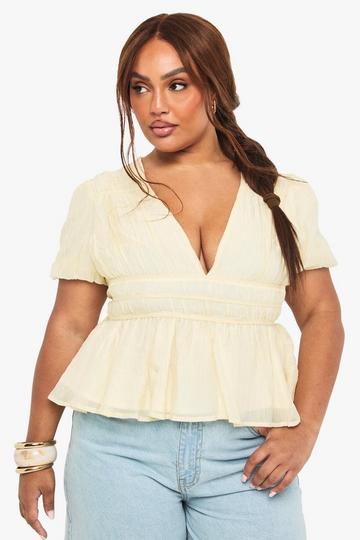 Lemon Yellow PLUS TEXTURED SMOCK TOP