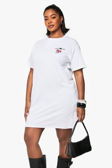 Plus The Sweet Life Cherry Oversized T-Shirt Dress white