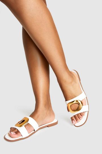 Flat Hardware Strap Sandals white