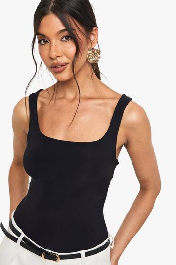 Square Neck Slinky Double Layer Bodysuit black
