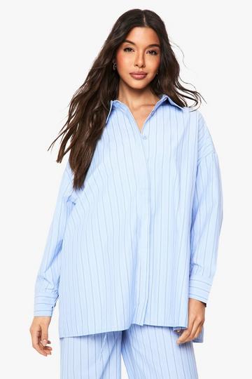 Stripe Drop Shoulder Oversized Shirt blue