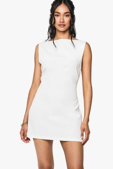 Slash Neck Fit & Flare Micro Mini Dress ivory