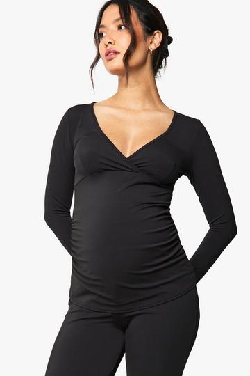 Maternity Nursing Wrap Sculpt Long Sleeve Top black