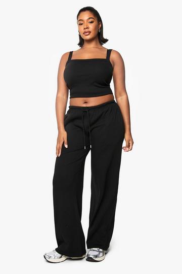 Plus Thick Binding Rib Vest And Trouser Co-ord black