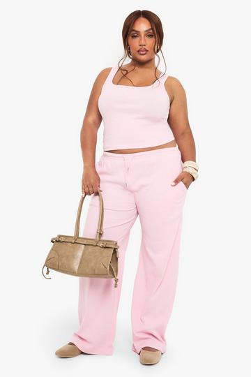 Grande taille - Ensemble côtelé avec débardeur et pantalon baby pink
