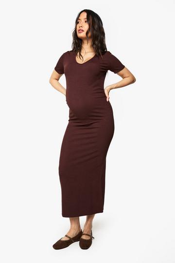 maternity rib wrap midaxi dress chocolate