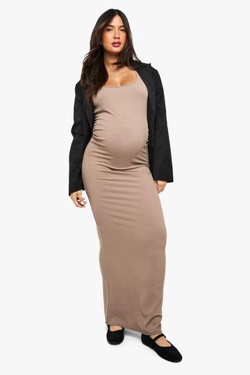 maternity rib scoop neck maxi dress mocha