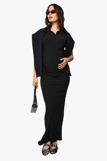 Maternity textured button detail maxi dress black