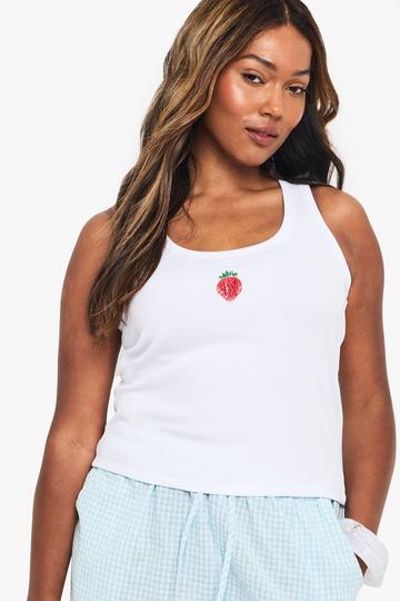 Plus Embellished Strawberry Rib Vest white