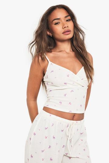Ditsy Waffle Strappy Cami Top cream