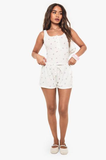 Ditsy Waffle Drawstring Mini Short cream