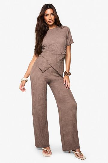 Geplooid T-Shirt Met Textuur En Geplooide Taille mocha