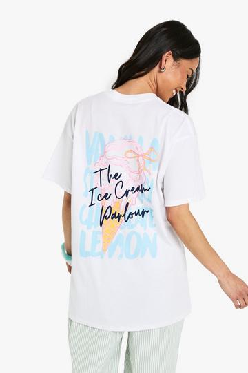 White The Ice Cream Parlour Printed Oversized T shirt