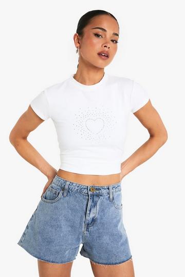 Heart Hotfix Printed Baby T-shirt white