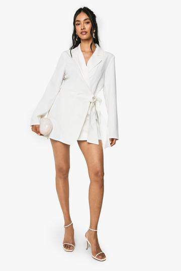 Wrap Drape Front Tailored Blazer Dress ivory