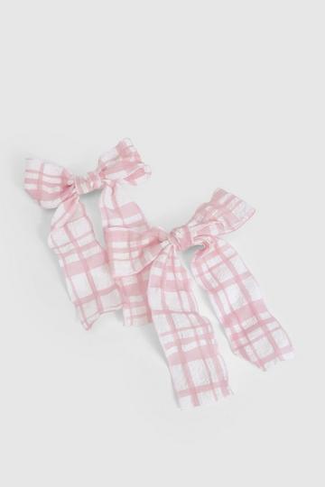 Gingham Hair Bow 2 Pack pink