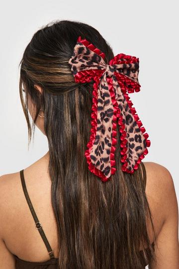 Oversized Luipaardprint Haarstrik Met Contrasterende Zoom leopard