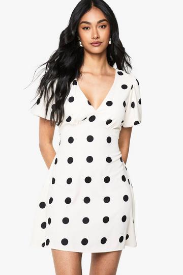 Mini Jurk Met Stippen En Pofmouwen ivory