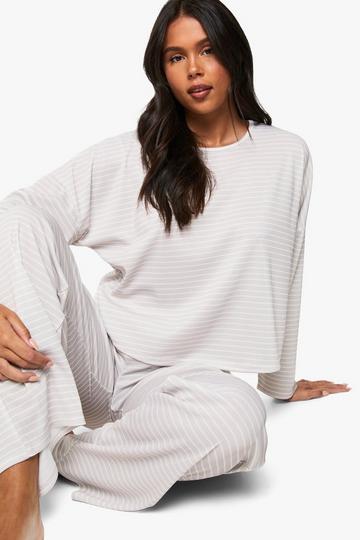 Gestreepte Jersey Top Met Lange Mouwen En Broek Lounge Pyjama Set beige