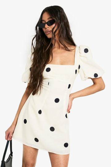 Large Polka Dot Linen Look Shift Dress natural
