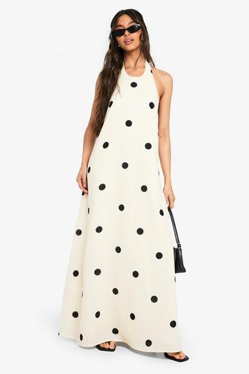 Large Polka Dot Linen Look Swing Dress natural
