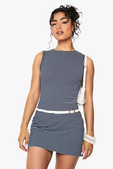 Stripe Sleeveless A-Line Mini Dress navy