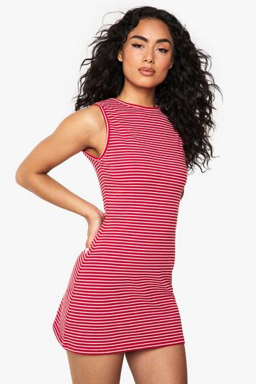 Gestreepte Mouwloze A-Lijn Mini Jurk red
