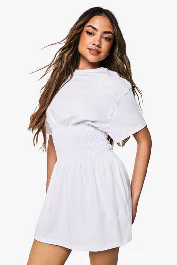 Shirred Waist Skater Dress white