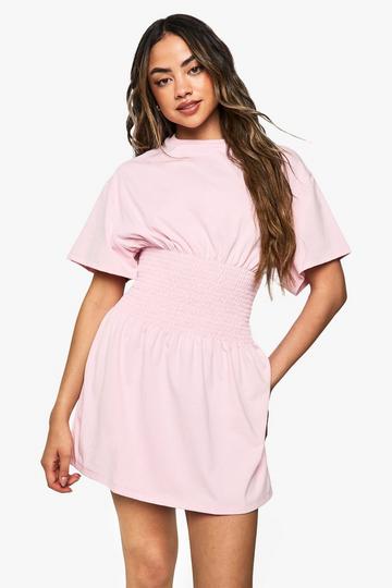 Shirred Waist Skater Dress baby pink