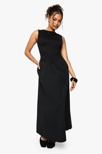 Shirred Bodice Skater Dress black