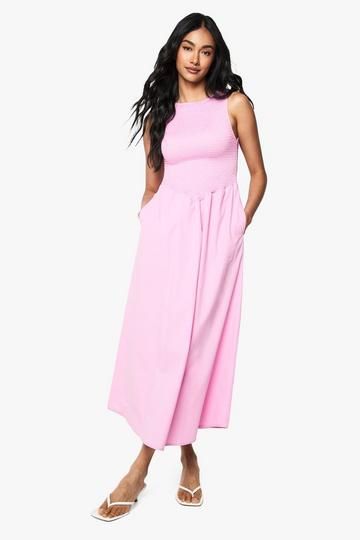 Shirred Bodice Skater Dress baby pink