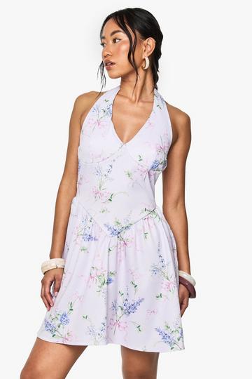 Bengaline Bloemen Mini Jurk Met Laag Decolleté lilac