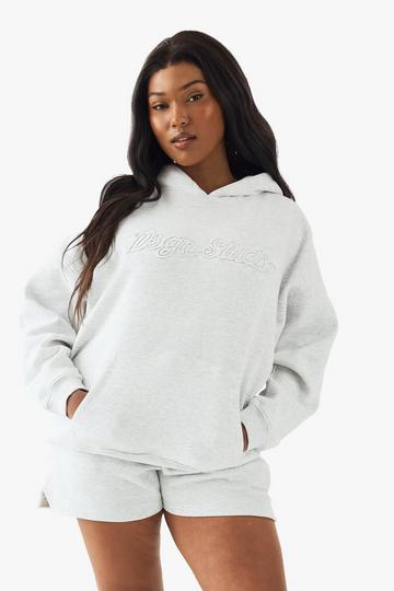 Plus Oversized 3D Geborduurde DSGN Studio Hoodie grey marl