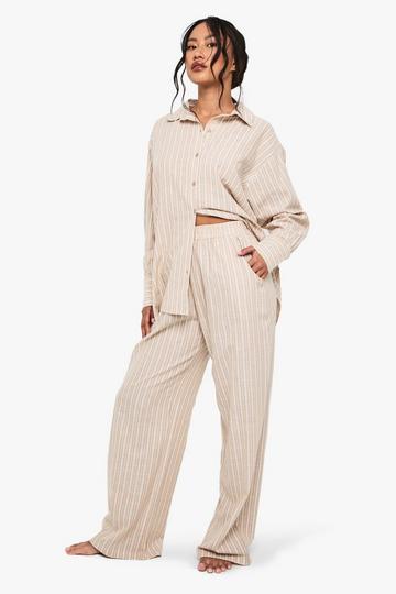 Katoenen Monochrome Pyjama Broek Met Krijtstrepen beige