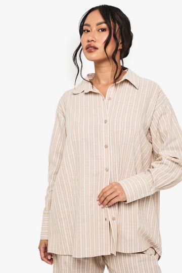 Cotton Tonal Pinstripe Oversized Pyjama Shirt beige