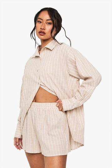 Monochrome Katoenen Pyjama Shorts Met Krijtstrepen beige