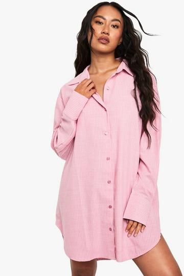 Cotton Stripe Oversized Pyjama Night Shirt pink