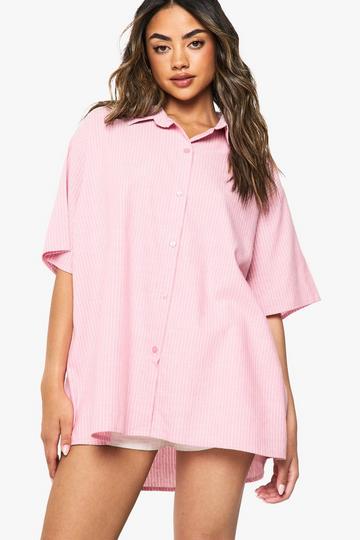 Cotton Pinstripe Oversized Pyjama Shirt pink